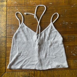 Light Gray Ribbed Knit Spaghetti Strap Tank Top